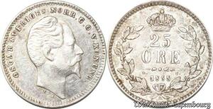 S8104 Sweden 25 Öre Oscar I 1855 Silver ->Make offer