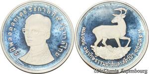 S8120 Very Rare Thailand 100 Baht Rama IX 1974 Argent Silver BE Proof Daim 