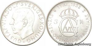 S8126 Sweden 5 Kronor Gustav VI 1952 Argent Silver FDC
