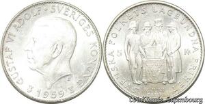 S8127 Sweden 5 Kronor Gustav VI Adolf 1959 FDC Argent Silver