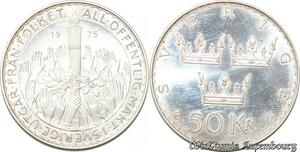 S8130 Sweden 50 Kronor Gustav VI Adolf  1975 Argent Silver Proof BE 
