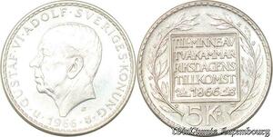 S8131 Suède 5 Kronor Gustav VI Adolf 1973 Stockholm 1966 Silver