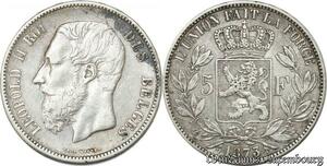S8175 Belgium 5 Francs Léopold II 1873 Argent Silver - Faire Offre 
