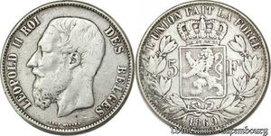 S8176 Belgium 5 Francs Léopold II 1869 Argent Silver - Faire Offre 