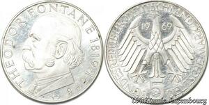 S8178 Allemagne 5 Mark Fontane 1969 C Argent Silver SPL FDC - Faire Offre 