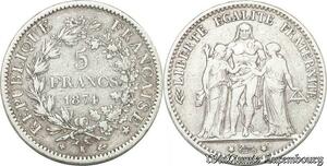 S8201 France 5 Francs Hercule 1874 K Bordeaux Argent Silver - Faire Offre