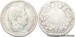 S8225 France 5 Francs Louis-Philippe I 1831 B Rouen Argent Silver Domand Tr Relief 