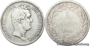 S8227 France 5 Francs Louis-Philippe I 1830 A Paris Argent Silver Tioler Tr Relief 