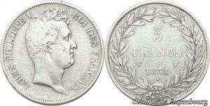 S8229 France 5 Francs Louis-Philippe I 1831 W Lille Argent Silver -> Faire Offre
