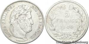 S8236 Rare France  5 Francs Louis-Philippe I 1840 W Lille Argent Silver different 