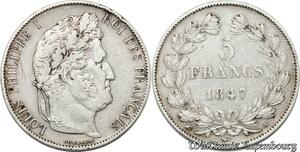 S8248 France 5 Francs Louis-Philippe I 1847 A Paris Argent Silver -> Faire Offre