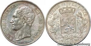 S8476 Rare Belgium 5 Francs Léopold I 1865 Argent Silver TTB++ AU50 55 