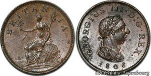 S8491 Rare ! UK Great Britain GeorgeIII Farthing 1806 UNC ! A gem !