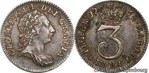 S8492 UK Great Britain GeorgeIII GeorgeIII 3 Pence 1762 AU ! Silver 