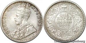 S8536 Inde One Rupee George V 1919  Argent Silver AU -> Faire Offre