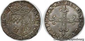 S8655 Rare France 1/4 Ecu de Navarre Henri IV 1602 Saint Palais Argent