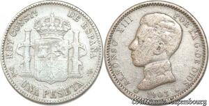 S8670 Espagne 1 Peseta Alphonse XIII 1903 Argent Silver ->Make offer