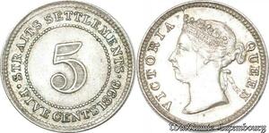 S8801 UK Rare 5 Cents Settlements Victoria 1896 Argent Silver UNC ! ->Make offer