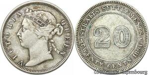 S8805 UK 20 Cents Settlements Victoria 1891 Argent Silver ->Make offer