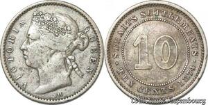 S8807 Rare UK  10 Cents Settlements Victoria 1874 H Argent Silver ->Make offer