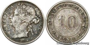 S8809 Rare UK 10 Cents Settlements Victoria 1882 H Argent Silver ->Make offer