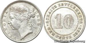 S8811 Rare UK  10 Cents Settlements Victoria 1901 Argent Silver AU ! ->Make offer