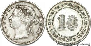 S8812 Rare UK 10 Cents Settlements Victoria 1899 Argent Silver ->Make offer