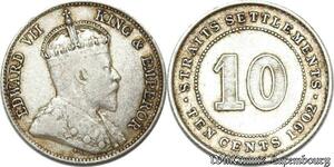 S8814 UK 10 Cents Settlements George V 1902 Argent Silver ->Make offer