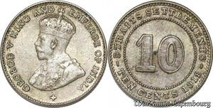 S8817 UK 10 Cents Settlements George V 1918 Argent Silver ->Make offer