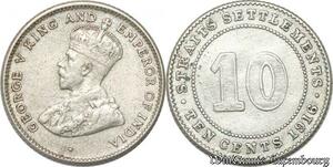 S8819 UK 10 Cents Settlements George V 1916 Argent Silver ->Make offer