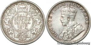 S8822 India-British 1/2 Rupee George V 1919 Argent Silver AU ->Make offer