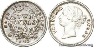 S8825 India-British 2 Annas Victoria 1841 Argent Silver ->Make offer