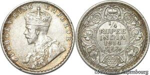 S8827 India-British 1/4 Rupee George V 1914 Argent Silver AU ! ->Make offer