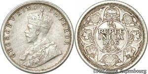 S8828 India-British 1/4 Rupee George V 1916 Argent Silver ->Make offer