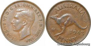 S8843 Australia Penny George VI Kangourou 1943 ->Make offer
