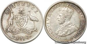 S8860 Rare Australia 6 Pence George V 1917 M Melbourne Silver AU -&gt; Make offer