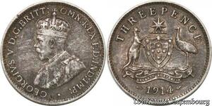 S8863 Scarce Australia Three 3 Pence George V 1914 Argent Silver AU ! 53 55