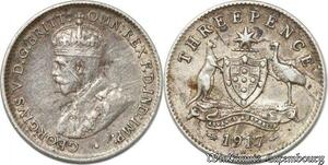 S8864 Australia Three 3 Pence George V 1917 M Melbourne Silver ->Make offer
