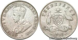 S8865 Australia Three 3 Pence George V 1912 Argent Silver ->Make offer
