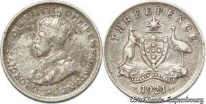 S8866 Australia Three 3 Pence George V 1921 Argent Silver ->Make offer