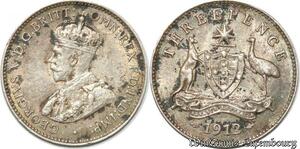 S8867 Scarce Australia Three 3 Pence George V 1912 Argent Silver AU 