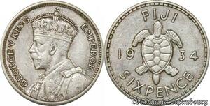 S8875 Fiji SixPence Tortue George V 1934 XF ! ->Make offer