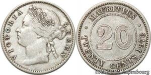 S8879 Mauritius 20 Cents Victoria 1878 Argent Silver Only 50K ! ->Make offer