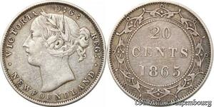 S8886 Canada Newfoundland 20 Cents Victoria  1865 Argent Silver XF ->Make offer