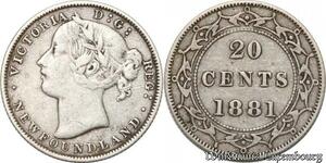 S8887 Canada Newfoundland 20 Cents Victoria  1881 Argent Silver XF ->Make offer
