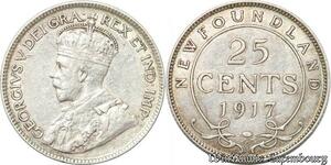 S8888 Canada Newfoundland 25 Cents George V 1917 C Silver AU 50 53