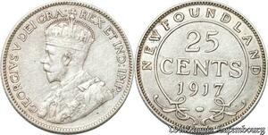 S8889 Canada Newfoundland 25 Cents George V 1917 C Argent Silver ->Make offer