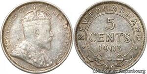 S8892 Canada Newfoundland 5 Cents Edouard VII 1903 Argent Silver XF ! 