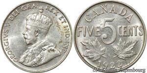 S8902 Canada 5 Cents George V 1922 AU ! ->Make offer