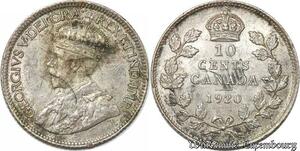S8914 Rare Canada 10 Cents George V 1920 Argent Silver UNC ! ->Make offer
